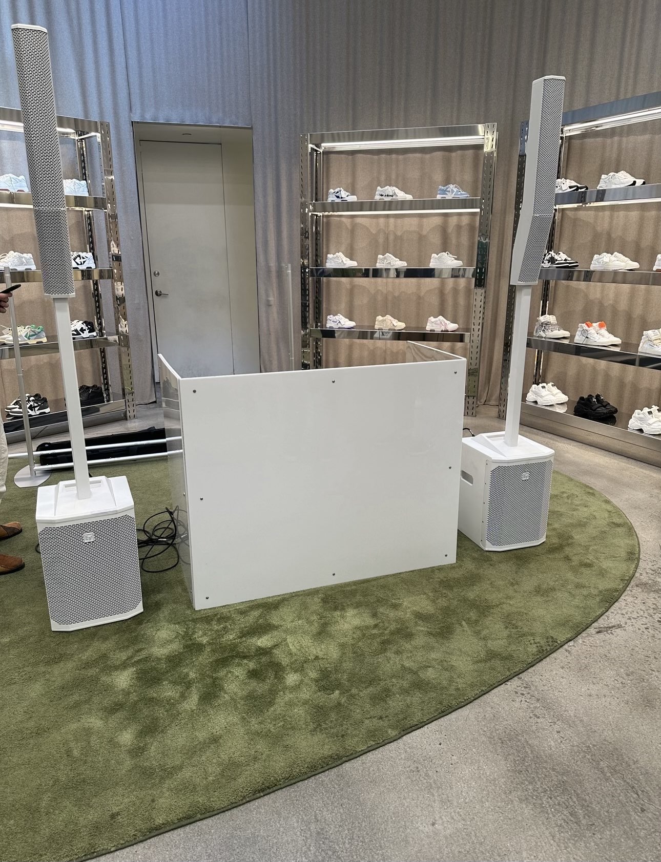 DJ facade and speaker setup for event presentation