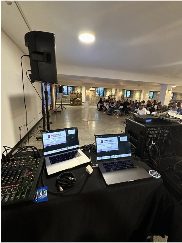 Professional event rental setup with sound and lighting in NYC